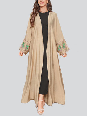 Female Coconut Tree Embroidery Muslim Cardigan Robe