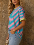Womens Striped Colorful Oversized Short Sleeve Casual Tee
