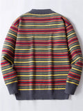 Men's Casual Autumn Contrast Color Striped Pullover Round Neck Sweaters