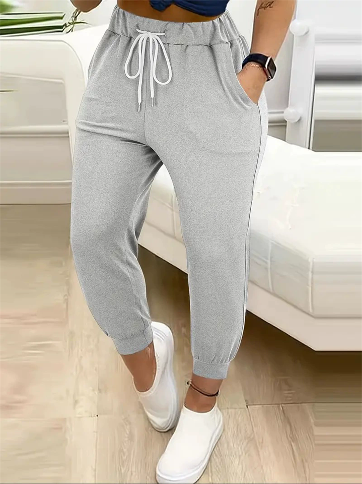 Women High Waist Drawstring Slim Fit Casual Cropped Jogger Pants