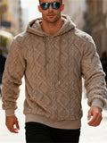Men's Winter Casual Solid Color Jacquard Soft Fleece Hoodies