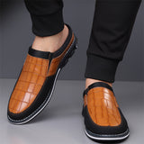 Men's Casual Plaid Faux Leather Flats Mule Slipper Shoes
