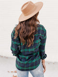 Loose Ultrathin Lapel Long Sleeve Plaid Blouses for Women