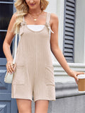 Women's Summer Casual Solid Color Pockets Strap Short Jumpsuits