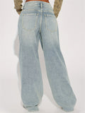 Women's Retro Casual High Rise Straight Leg Denim Pants