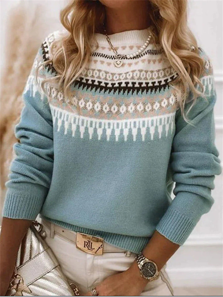 Contrast Color Fair Isle Print Women's Winter Warm Knit Sweater‌s