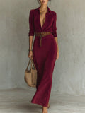 ‌Women's Vintage Sexy Buttons Lapel Velvet Dress‌ with Belt