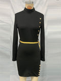 Women's Trendy Black Slim Fit Long Sleeve High Neck Dress