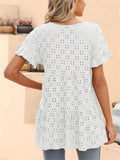 Women's Loose Sweet Style Solid Color Hollow Round Neck Shirts