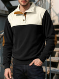 Men's Contrast Color Corduroy Button Up Sweatshirt with Elbow Patches