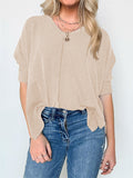 Women's Casual Solid Color Stripe BatWing Sleeve Shirts