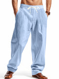 Men's Casual Linen Drawstring Wide Leg Beach Pants