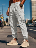 Men's Casual Solid Color Multi-pockets Drawstring Straight Jogger Trousers