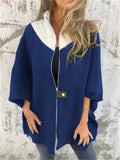 Women's Autumn Casual Contrast Collar Zip Up Half Sleeve Coats