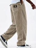 Men Retro Baggy Loose Fit Casual Elastic Waist Corduroy Pants