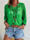 Women's Summer Boho Crochet Hollow Out V Neck Knit Beach Top