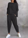 Women's 2Pcs Solid Color Sabrina Neck  Long Sleeve Top & Pockets Pants Set