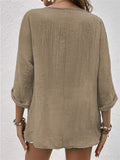 Women's Loose Fit Pullover Button Decoration V-Neck T-shirts