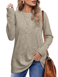 Female Knitwear Solid Ribbed Autumn Winter T-shirts