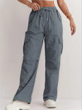 Women's Solid Color Quick-Dry Pockets Elastic Waist Cargo Pants
