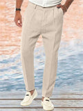Men's Solid Color Comfy Holiday Style Casual Beach Straight Trousers