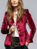 Ladies' Elegant Vintage Velvet Lapel Single Breasted Long Sleeve Coats