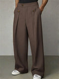 Men Wide Leg Pleated High Waisted Business Casual Trousers