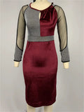 Women's Retro Mesh Patchwork Contrast Color Knee Length Dress