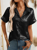 Women's Bling Solid Color Casual Button Up Lapel Blouses