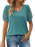 Women's Elegant Mesh Puff Sleeve V-Neck Slim Fit Shirt