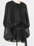 Women's Bishop Sleeve Ruffled Skirt Mini Dress