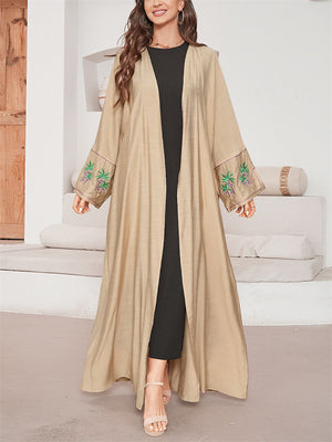 Female Coconut Tree Embroidery Muslim Cardigan Robe