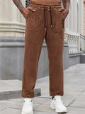 Men's Simple Fleece Drawstring Casual Straight Leg Trousers
