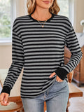 Women's Long Sleeve Casual Stripe Round Neck T-Shirt
