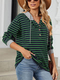 Women's Casual Autumn Contrast Color Striped Long Sleeve Hoodie