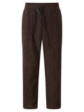 Men's Trendy Loose Fit Textured Striped Pleated Trousers with Big Pockets