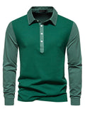 Men's Splicing Contrast Color Long Sleeved Polo Shirt