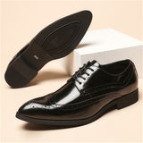 Men's Vintage Pointed Toe Shiny Carved Brogue Dress Shoes