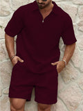 Men's Casual Lapel Collar Waffle Sports Set