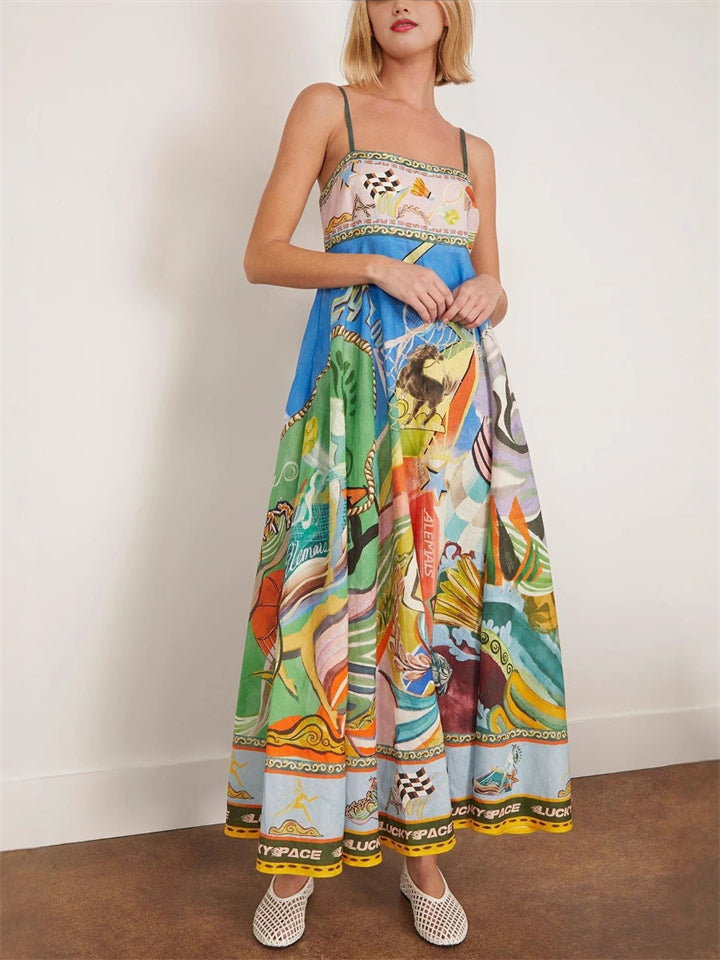 Women's Summer Holiday Style Print Strap Dress