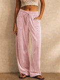 Womens Trendy Velvet High Waisted Wide Leg Cargo Pants