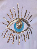 Evil Eye Sequin Embroidery Cozy Vacation Shirts for Women