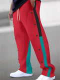 Men's Color Block Drawstring Sweat Pants with Buttons Details