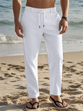 Men's Solid Color Holiday Style Casual Drawstring Beach Trousers