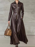 Women's Elegant  Faux Leather High Waist Zip Up Long Dresses