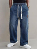 Men's High Street Stylish Washed Straight-Leg Loose Fit Drawstring Denim Pants