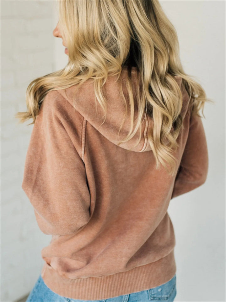 Loose Fit Half-zipper Washed Hoodies for Ladies