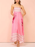 Women's Summer Holiday Style Leaf Print Big Hem Strap Maxi Dress