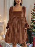 Women's Square Collar Long Sleeve Velvet Dress for Christmas