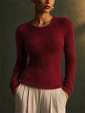Women Slim Crewneck Pullover Fuzzy Eyelash Knit Sweaters